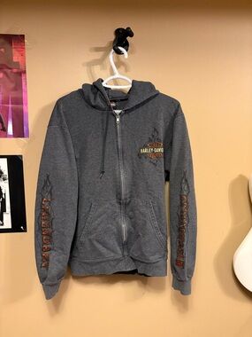 Harley-Davidson Dark Gray Hoodie with Orange Logo Patch